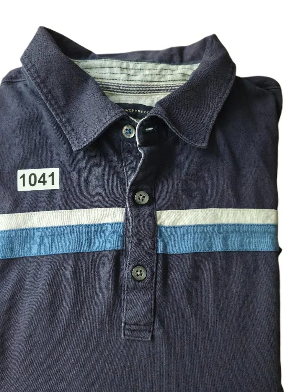 Banana Republic Polo Shirt Mens XL Blue Stripe Luxury Touch Cotton Knit